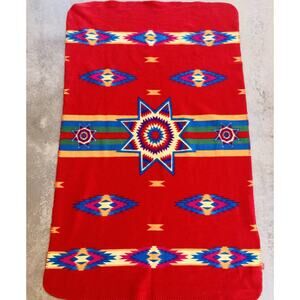St Labre Indian School Montana Blanket Southwestern Throw Red Blue Green 34x46”